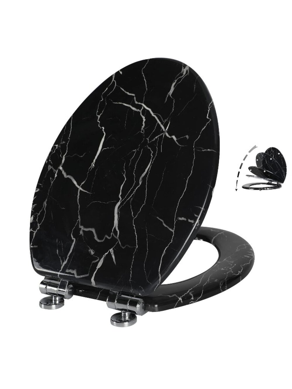 Angel Shield Marble Toilet Seat - Elongated, Black Marble